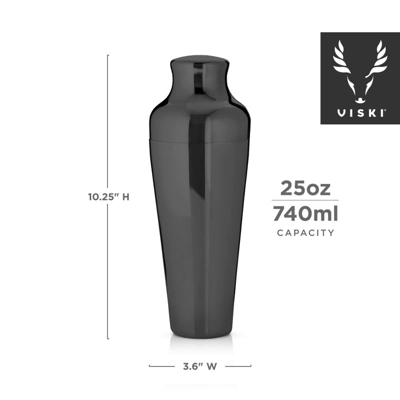 Viski Parisian Cocktail Shaker for Cold Brew Cocktails, Margarita, Espresso Martini, Contoured High Shine Polished Stainless Steel Martini Shaker, Home Bar, Bartender Gifts, 25 oz, Set of 1, Black - Image 3